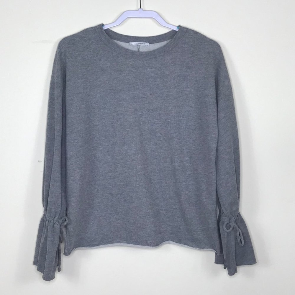 Zara Trafaluc sweatshirt top bell cuff pull over gray size small cozy athleisure